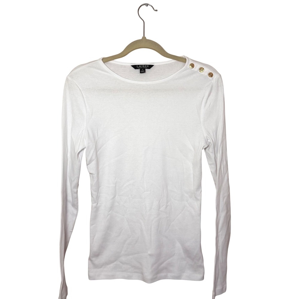Women's Lauren Ralph Lauren 100% Cotton White Basic Long Sleeve Buttoned SZ M